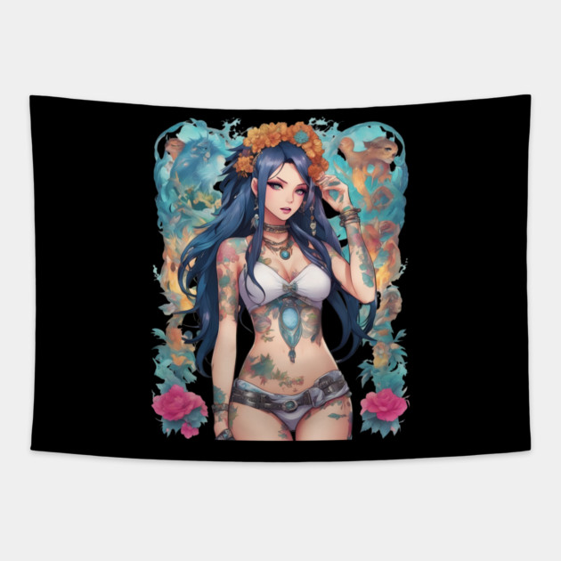 Anime Rock Chick Tapestry by animegirlnft