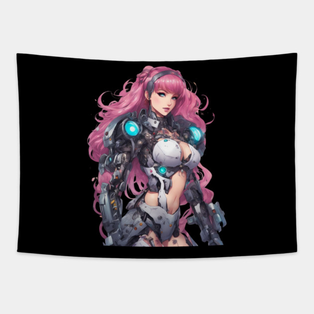Synthetic Soul Robotic Girl Tapestry by animegirlnft