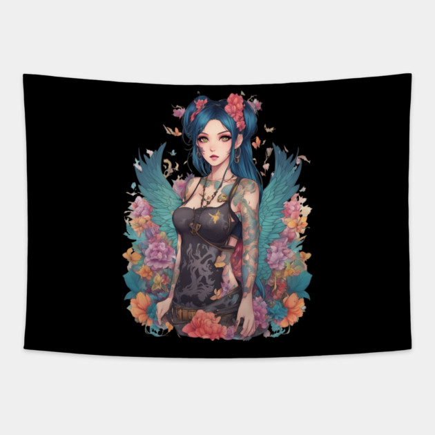 Angel Anime Girl Tapestry by animegirlnft