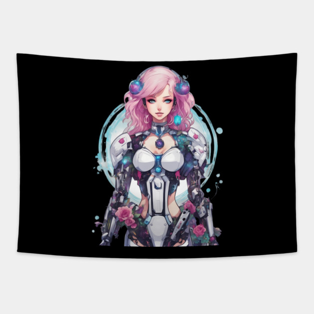 Girl Made of Metal and Steel Tapestry by animegirlnft