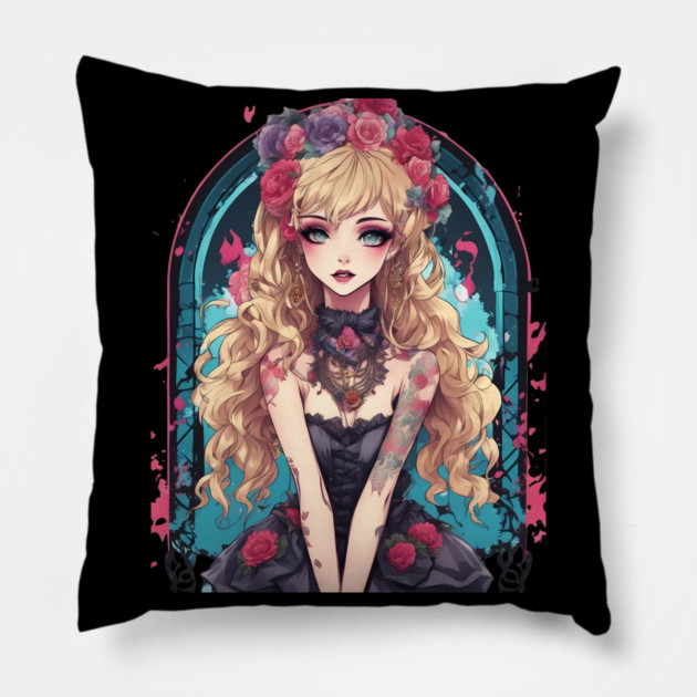 Anime Harajuku Goth Girl Pillow by animegirlnft