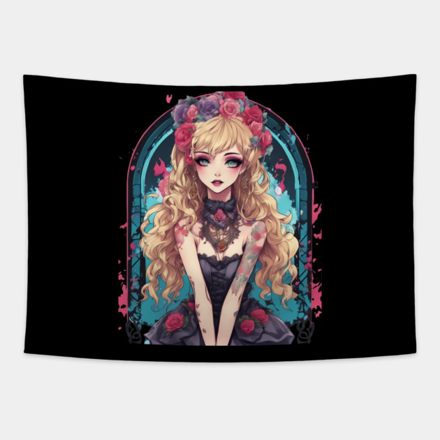 Anime Harajuku Goth Girl Tapestry by animegirlnft