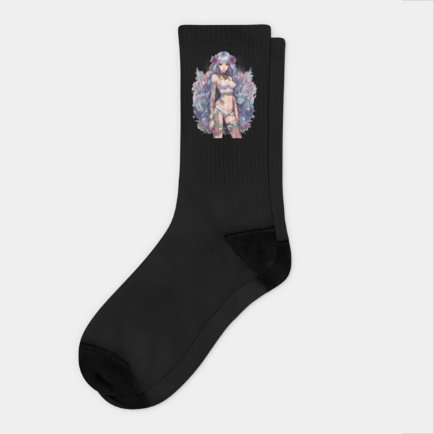 Ink and Tears Emo Goth Anime Girl Socks by animegirlnft