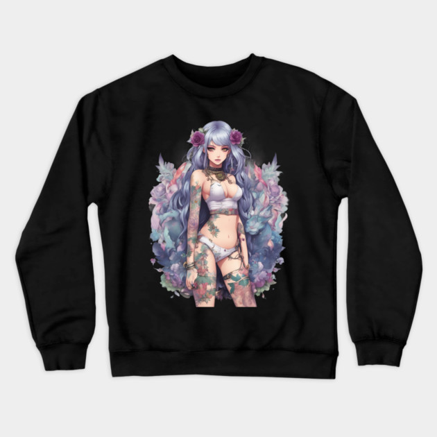 Ink and Tears Emo Goth Anime Girl Crewneck Sweatshirt by animegirlnft