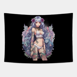 Ink and Tears Emo Goth Anime Girl Tapestry
