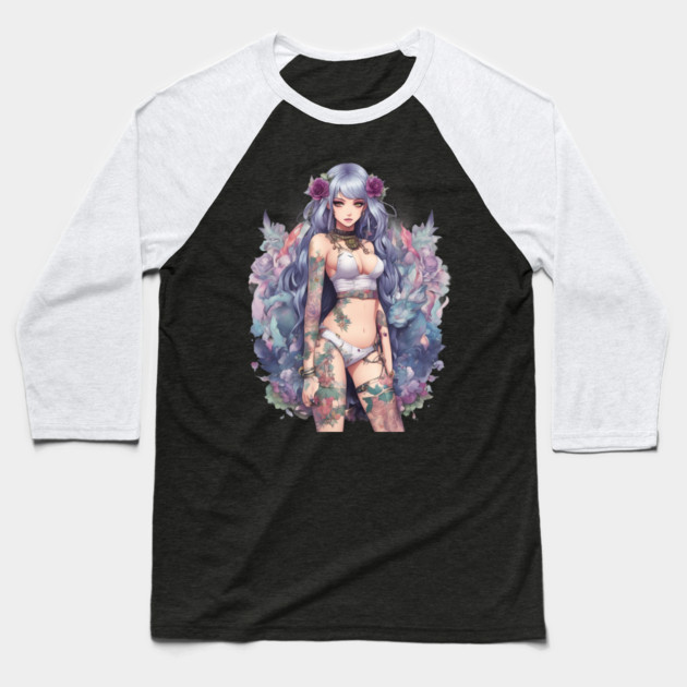 Ink and Tears Emo Goth Anime Girl Baseball T-Shirt by animegirlnft