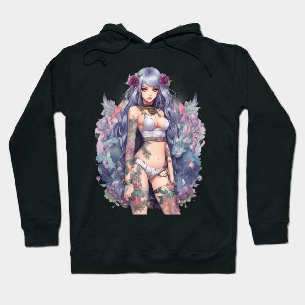 Ink and Tears Emo Goth Anime Girl Hoodie by animegirlnft