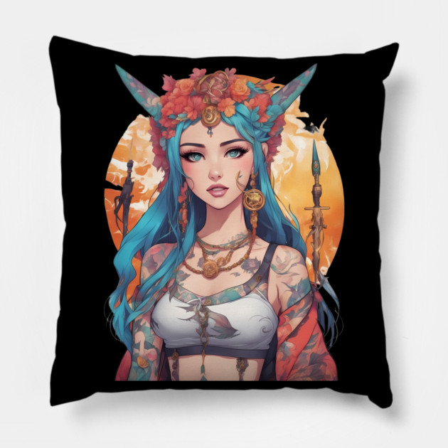 Dark Melodies Secret Life Emo Goth Anime Girl Pillow by animegirlnft