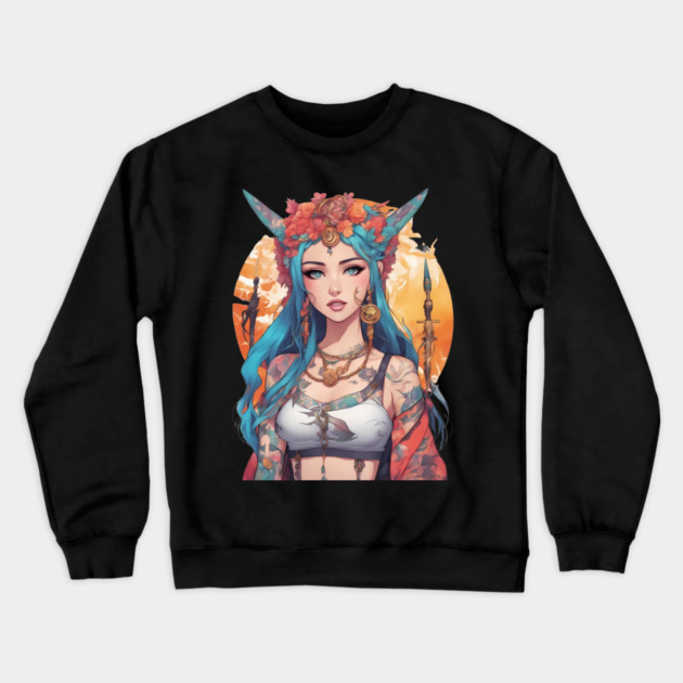 Dark Melodies Secret Life Emo Goth Anime Girl Crewneck Sweatshirt by animegirlnft