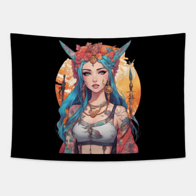 Dark Melodies Secret Life Emo Goth Anime Girl Tapestry by animegirlnft