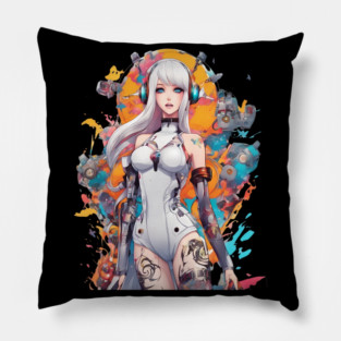Ethereal Shadows Enigmatic Emo Goth Anime Girl Pillow