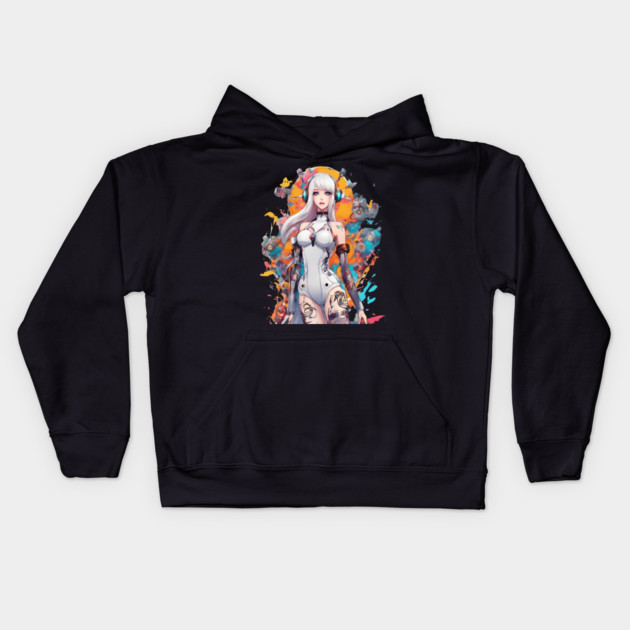 Ethereal Shadows Enigmatic Emo Goth Anime Girl Kids Hoodie by animegirlnft