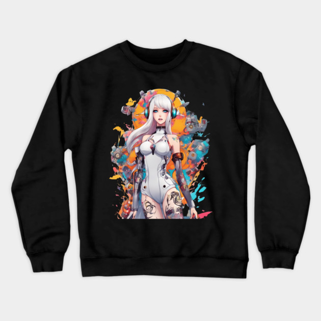 Ethereal Shadows Enigmatic Emo Goth Anime Girl Crewneck Sweatshirt by animegirlnft