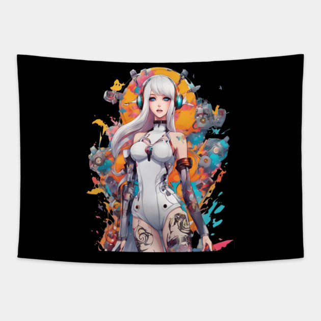 Ethereal Shadows Enigmatic Emo Goth Anime Girl Tapestry by animegirlnft