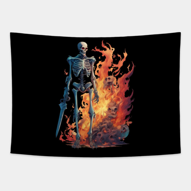 Infernal RealmsDomain of Evil Demons and Hellish Skeleton Tapestry by animegirlnft