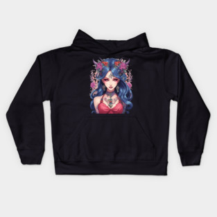 Gothic Whispers Mysterious Emo Goth Anime Girl Kids Hoodie