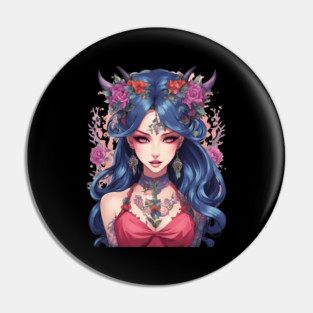 Gothic Whispers Mysterious Emo Goth Anime Girl Pin