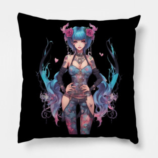 Sorrowful Serenade Emo Goth Anime Girl Pillow