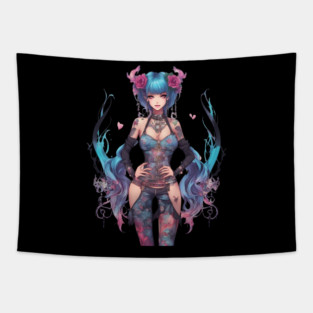 Sorrowful Serenade Emo Goth Anime Girl Tapestry