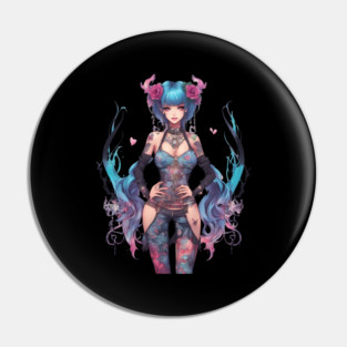 Sorrowful Serenade Emo Goth Anime Girl Pin