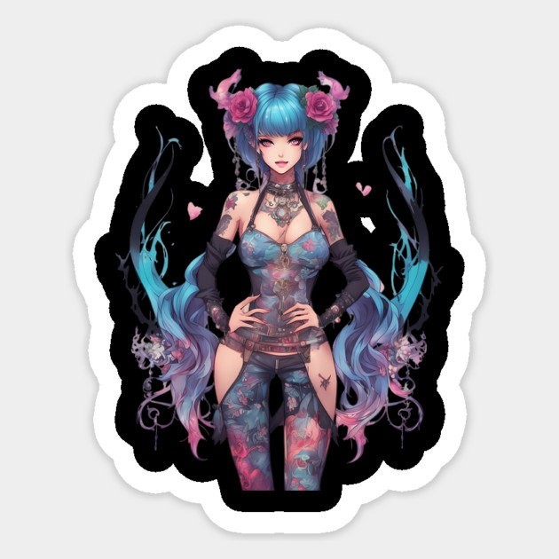 Sorrowful Serenade Emo Goth Anime Girl Sticker by animegirlnft