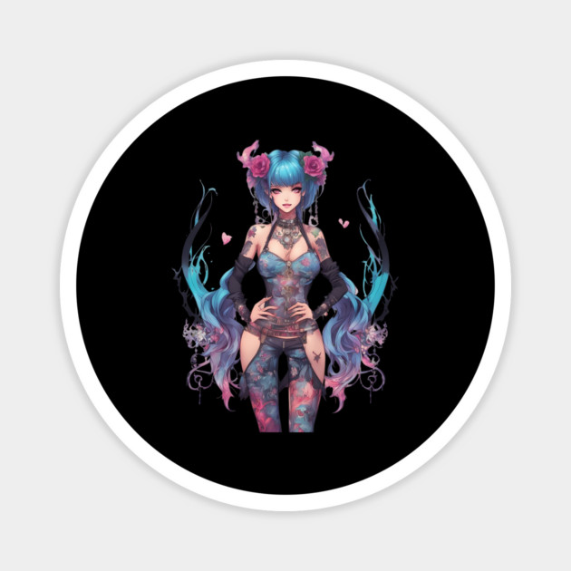 Sorrowful Serenade Emo Goth Anime Girl Magnet by animegirlnft