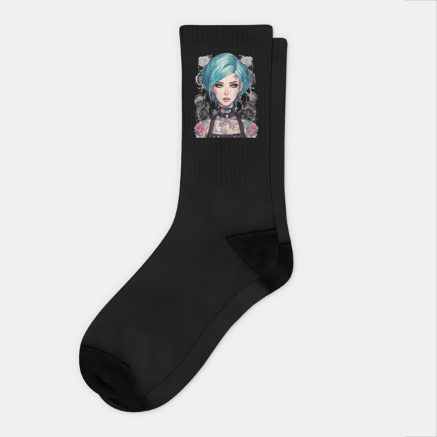 Roses and Shadows Secret Emo Goth Anime Girl Socks by animegirlnft