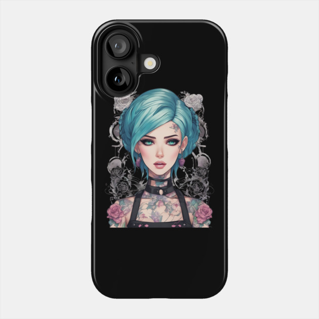 Roses and Shadows Secret Emo Goth Anime Girl Phone Case by animegirlnft