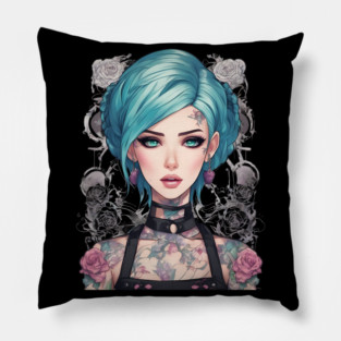 Roses and Shadows Secret Emo Goth Anime Girl Pillow