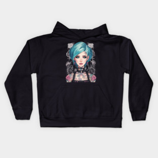 Roses and Shadows Secret Emo Goth Anime Girl Kids Hoodie