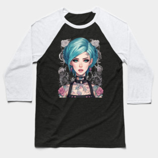 Roses and Shadows Secret Emo Goth Anime Girl Baseball T-Shirt