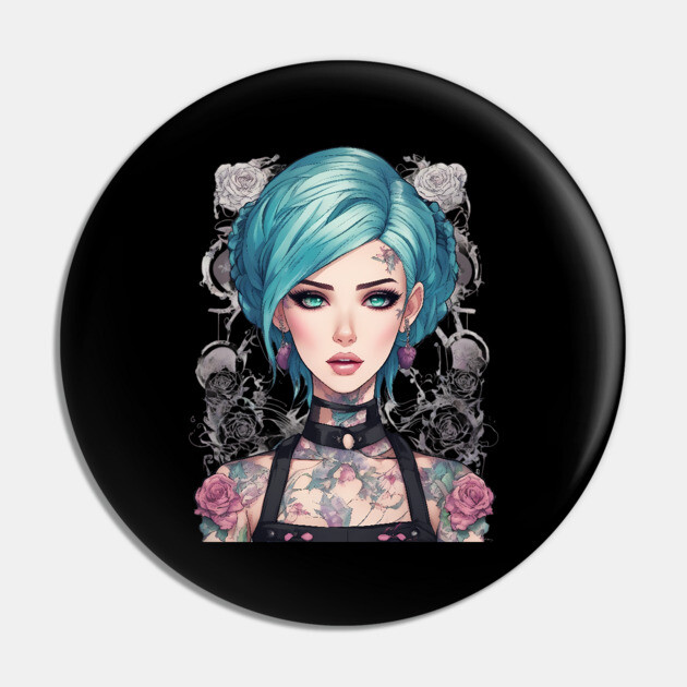 Roses and Shadows Secret Emo Goth Anime Girl Pin by animegirlnft