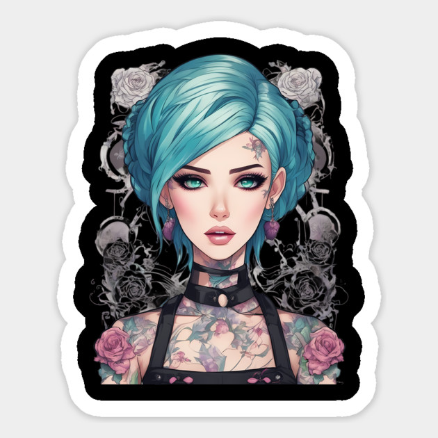 Roses and Shadows Secret Emo Goth Anime Girl Magnet by animegirlnft