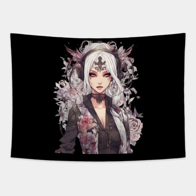 Melancholy Moonlight Emo Goth Anime Girl Universe Tapestry by animegirlnft
