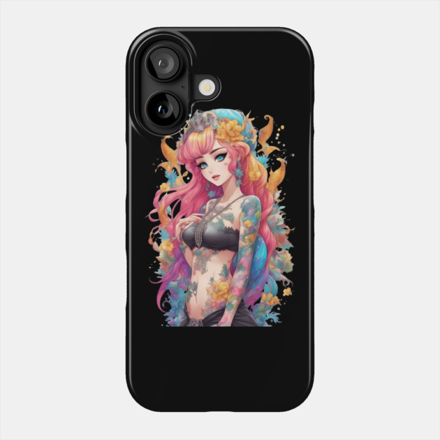 Ink Stains and Tears Emo Goth Anime Girl Phone Case by animegirlnft