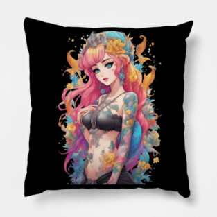 Ink Stains and Tears Emo Goth Anime Girl Pillow