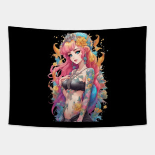 Ink Stains and Tears Emo Goth Anime Girl Tapestry
