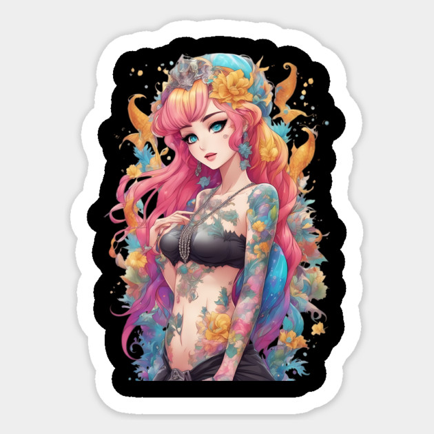 Ink Stains and Tears Emo Goth Anime Girl Sticker by animegirlnft
