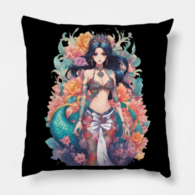 Black Hair Serpent Lady Pillow by animegirlnft