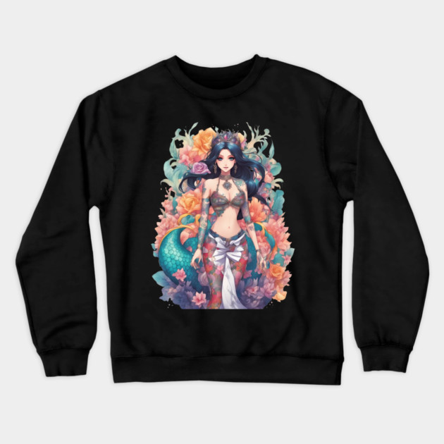 Black Hair Serpent Lady Crewneck Sweatshirt by animegirlnft