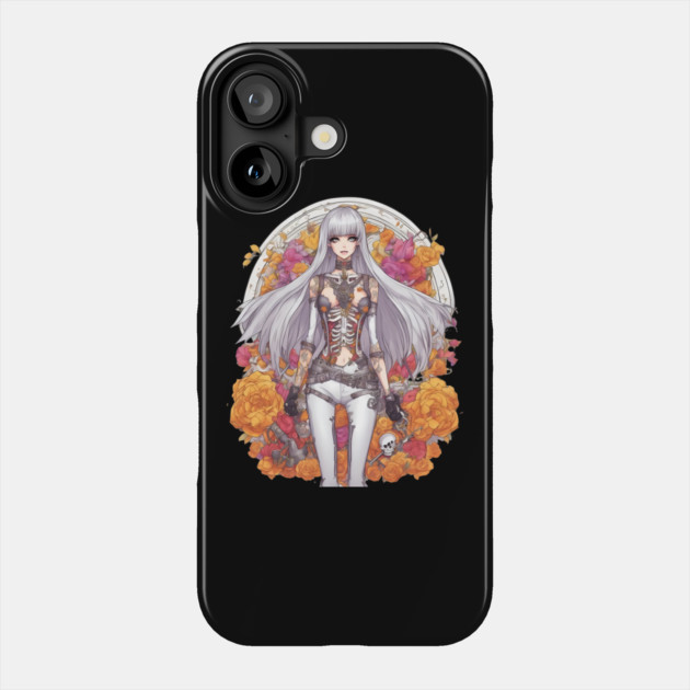 White Hair Anime Skeleton Girl Phone Case by animegirlnft