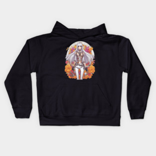White Hair Anime Skeleton Girl Kids Hoodie