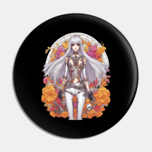 White Hair Anime Skeleton Girl Pin