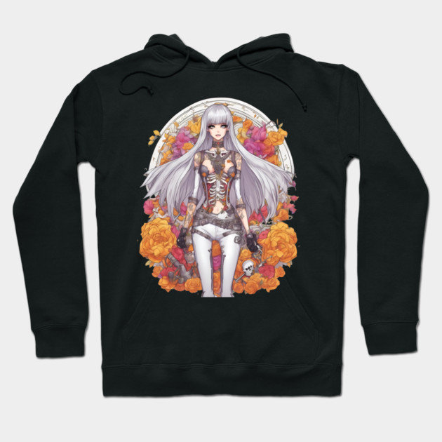 White Hair Anime Skeleton Girl Hoodie by animegirlnft
