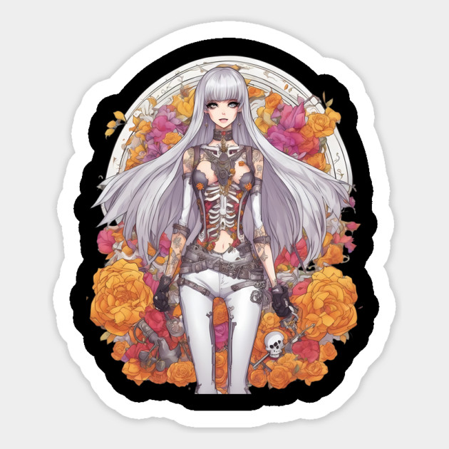 White Hair Anime Skeleton Girl Magnet by animegirlnft