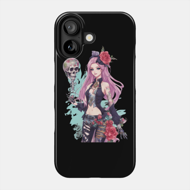 Dark Skull Emo Goth Girl Phone Case by animegirlnft