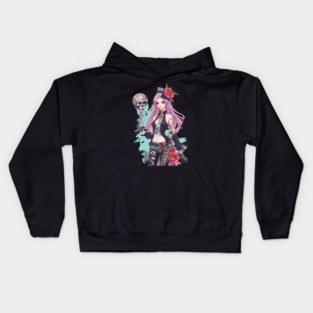 Dark Skull Emo Goth Girl Kids Hoodie