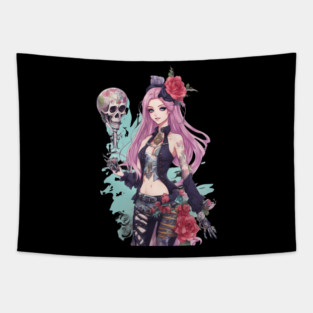 Dark Skull Emo Goth Girl Tapestry