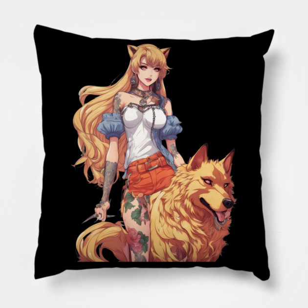 Werewolf Anime Girl Pillow by animegirlnft
