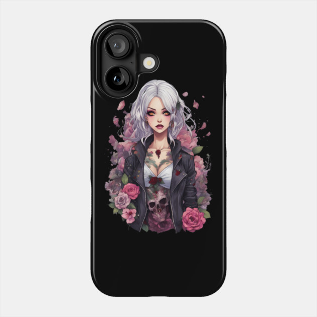 Shadows and Sorrows Emo Goth Anime Girl Phone Case by animegirlnft